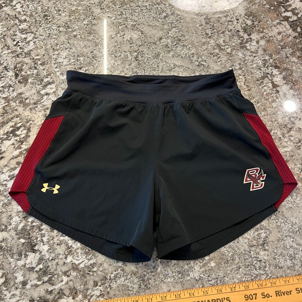 Under Armour Boston College Eagles Running Shorts Black Red Womens Medium